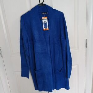 Love Token Cardigan Women XXL Blue NEW Eyelash Knit Open Front Duster Pockets